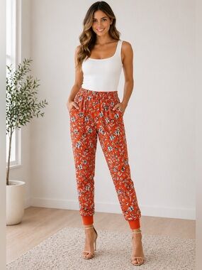 Alice + Olivia Orange Floral Jogger Pants